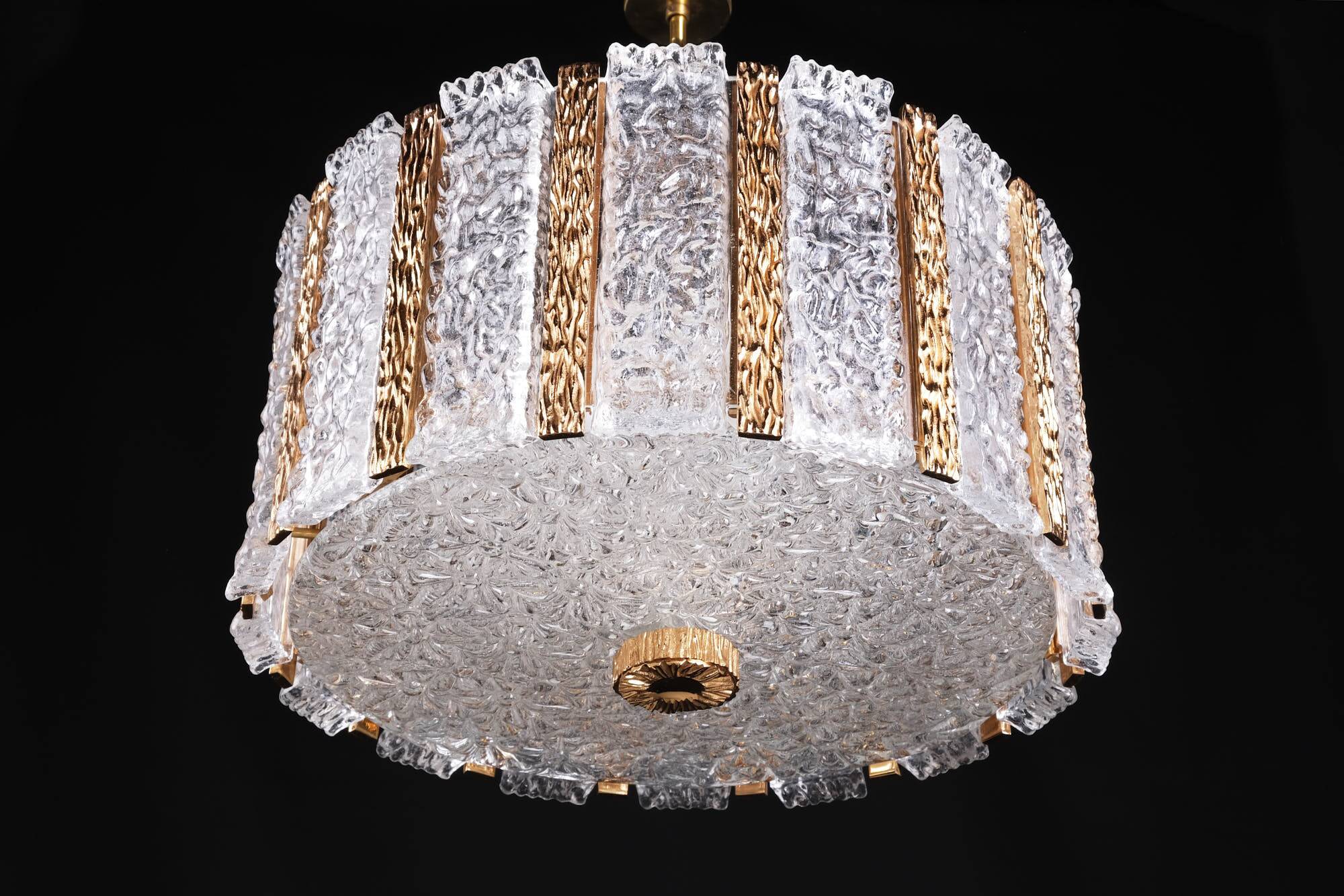 Vintage Kalmar lamp from the 60s, brass and glass