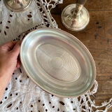 Oval silver-plated metal and glass dish