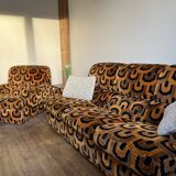 Vintage orange sofa armchair with 50s-70s pattern