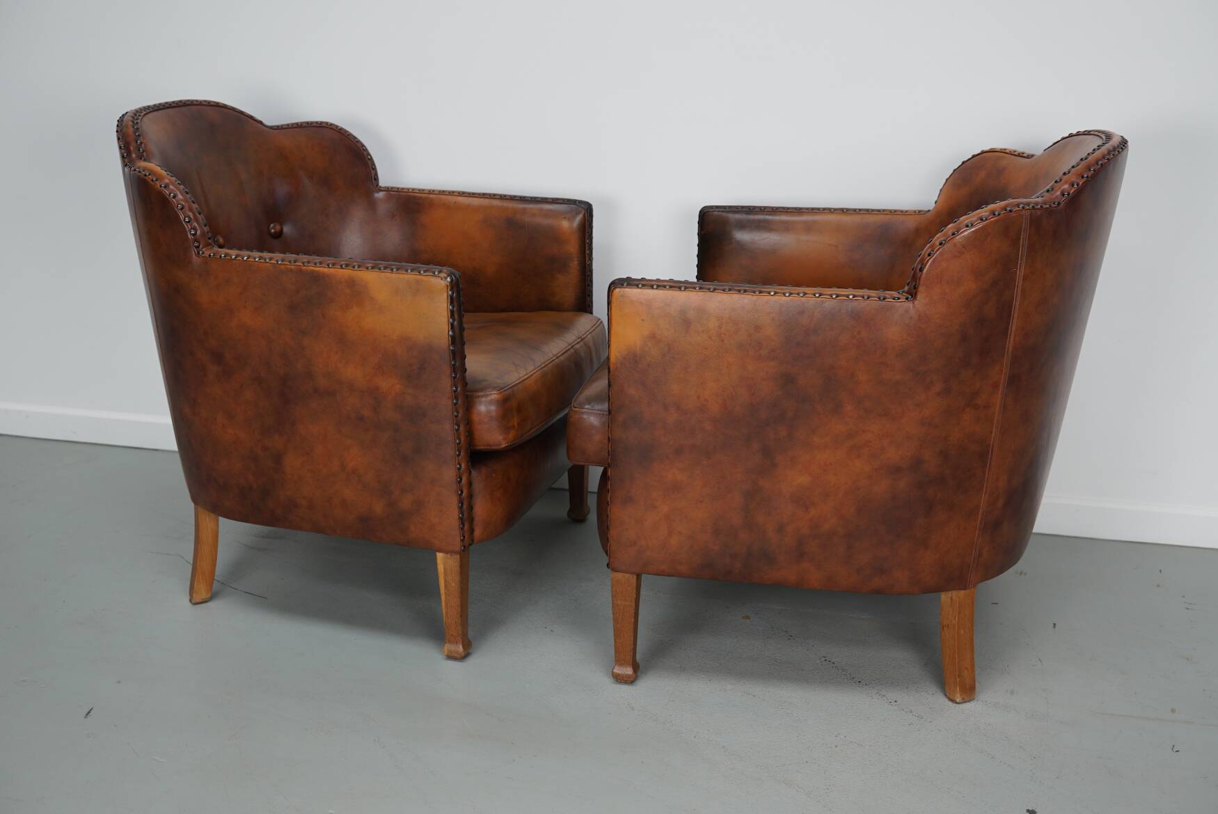 Vintage Dutch Cognac-Coloured Leather Club Chair, Lot of 2