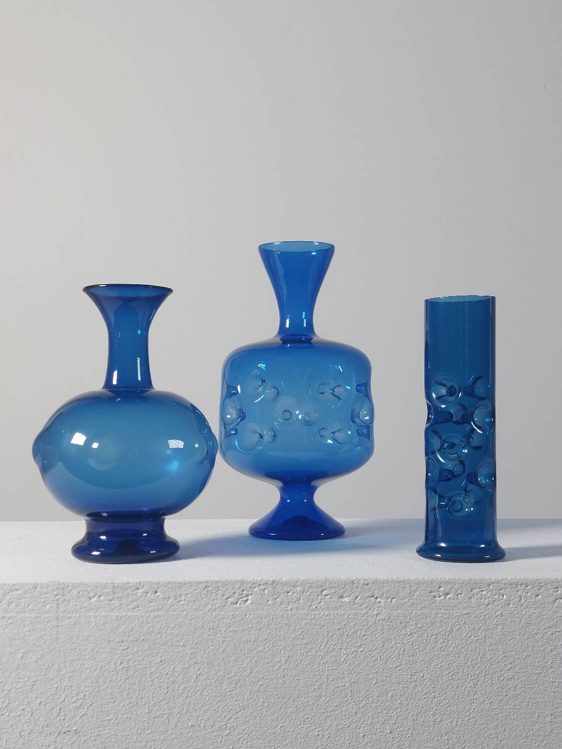 Vintage mid-century trio of handcrafted glass vases from Lauscha, Thuringia.