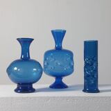 Vintage mid-century trio of handcrafted glass vases from Lauscha, Thuringia.