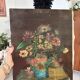 Tableau peinture originale bouquet de fleurs Lefranc vintage 1965
