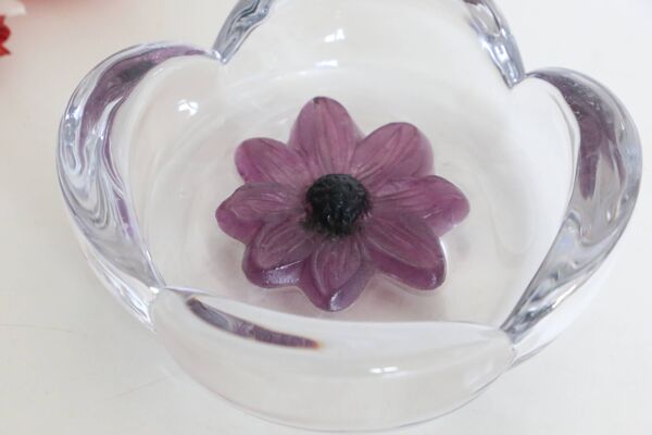 Coupe / Vide-poche Daum série Coppelia, cristal et pate de verre rose