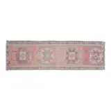1970s Vintage Turkish Oushak Handmade Wool Cotton Pink Runner Rug 99x331