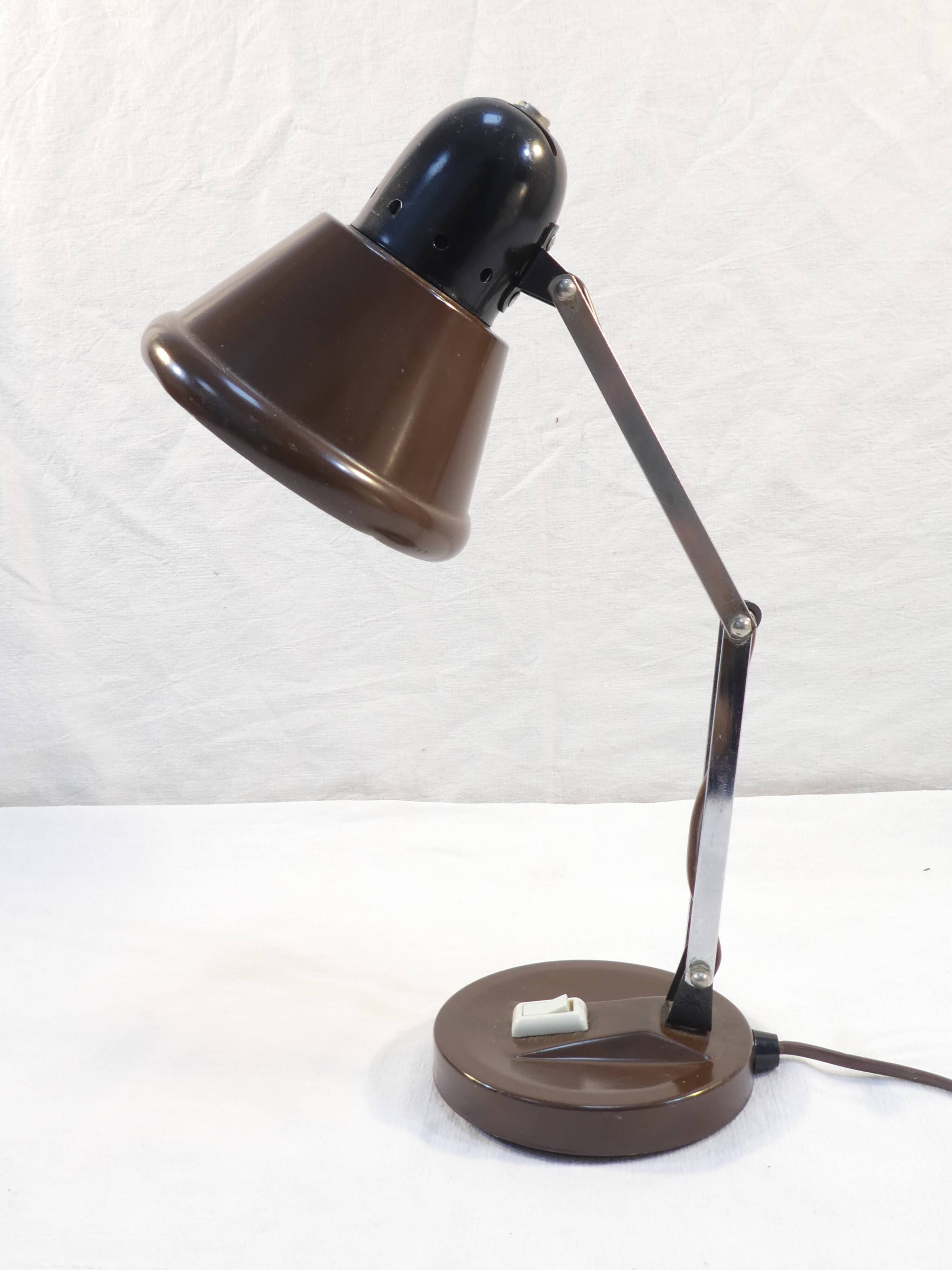 Vintage articulated desk lamp in brown metal and chrome years 60/70