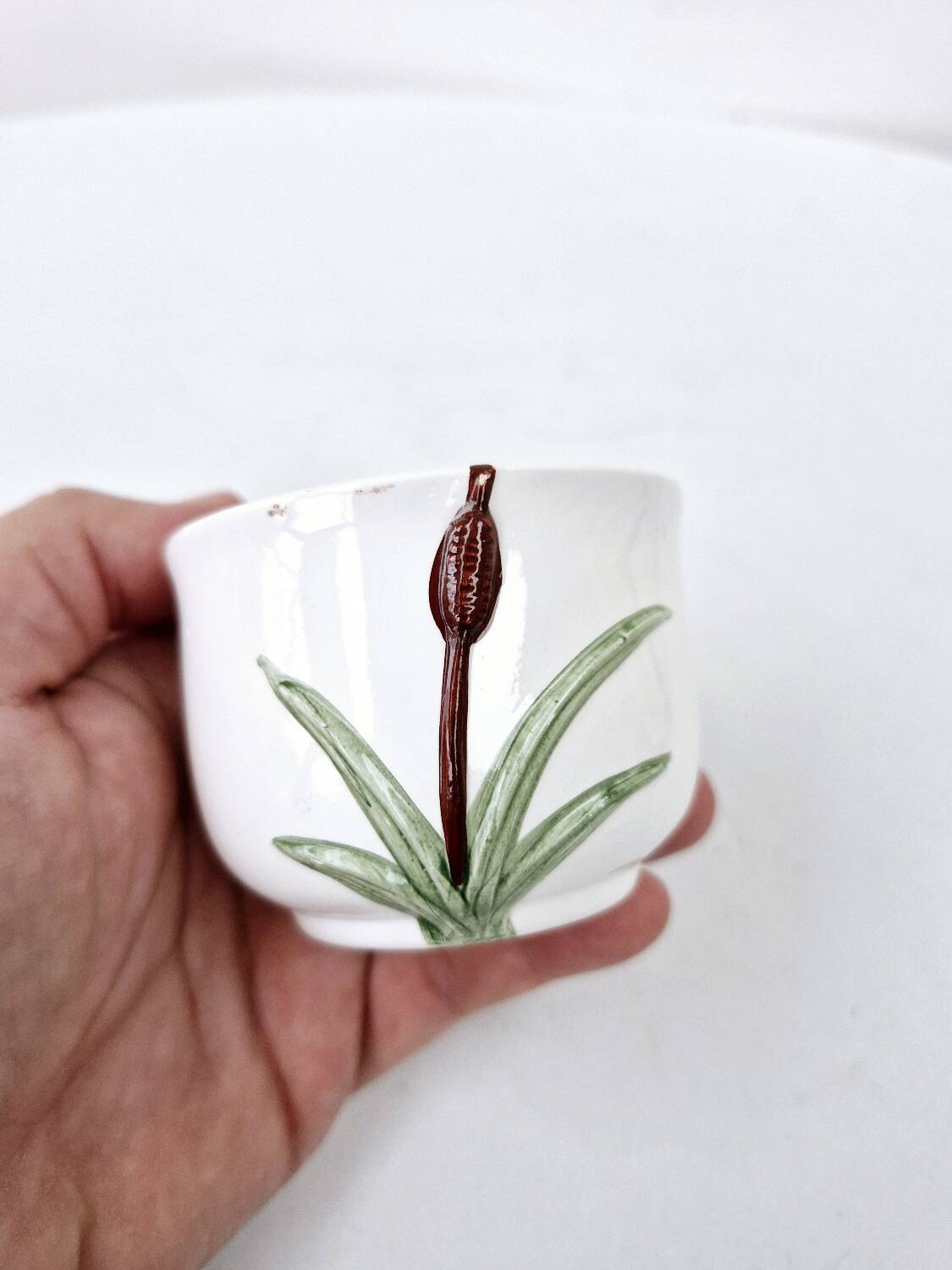 Vintage ceramic tea set barbotine duck reeds hand painted