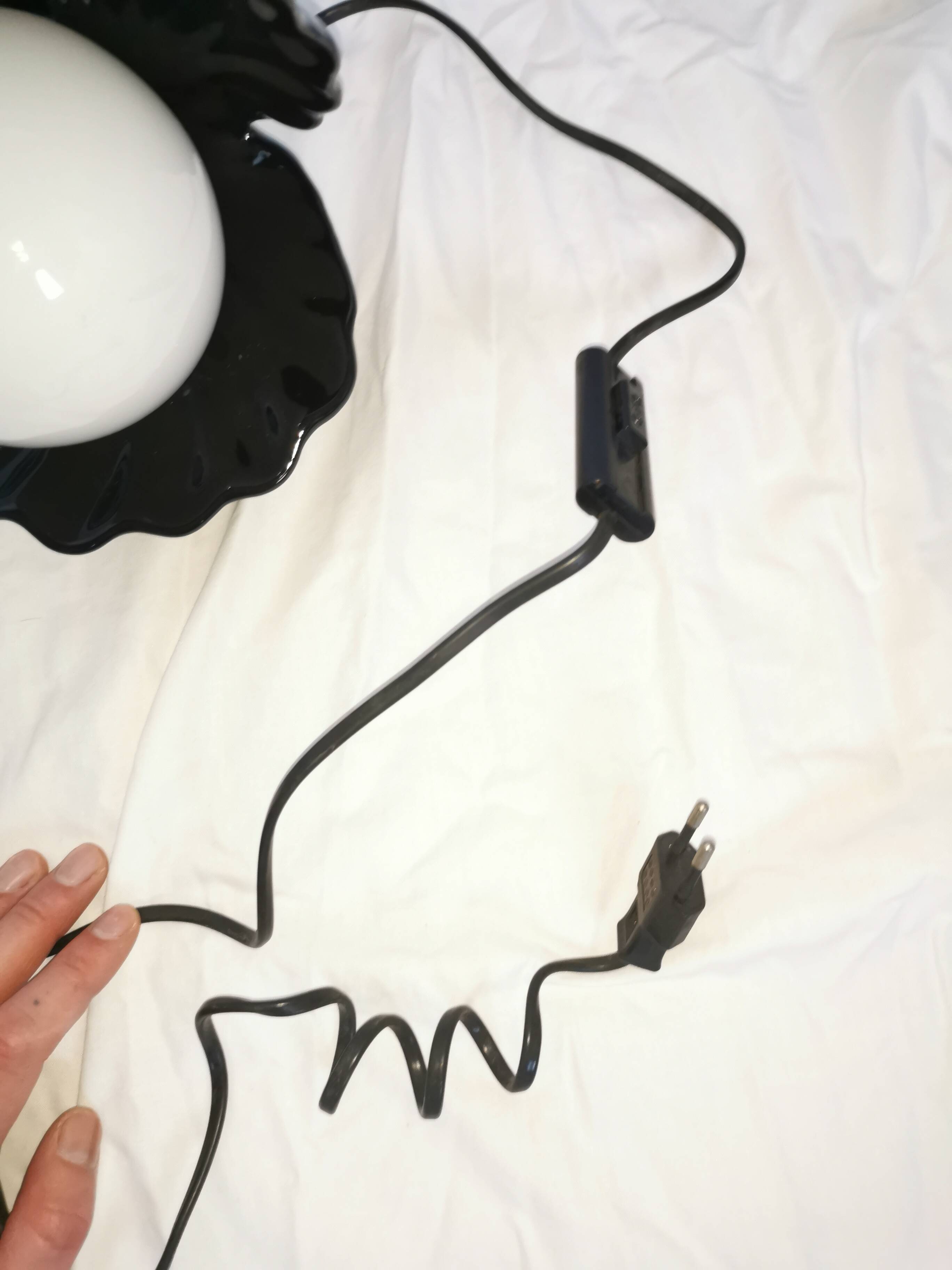 Ceramic shell lamp with opaline pearl, Saint-Jacques, France, 1980