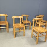 Vintage pine wood dining chairs - 1980s - set of 6