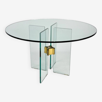 Vintage Round Glass Dining Table by Peter Ghyczy for Ghyczy, 1970s