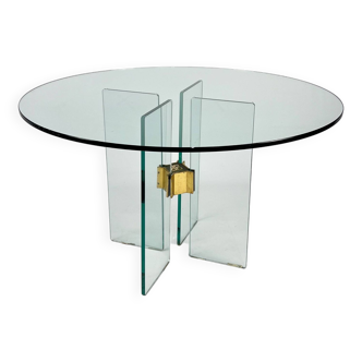 Table à manger ronde vintage en verre par Peter Ghyczy pour Ghyczy, 1970s