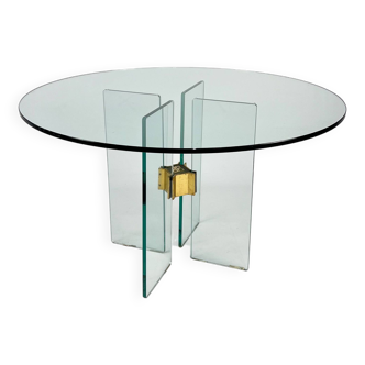 Vintage Round Glass Dining Table by Peter Ghyczy for Ghyczy, 1970s