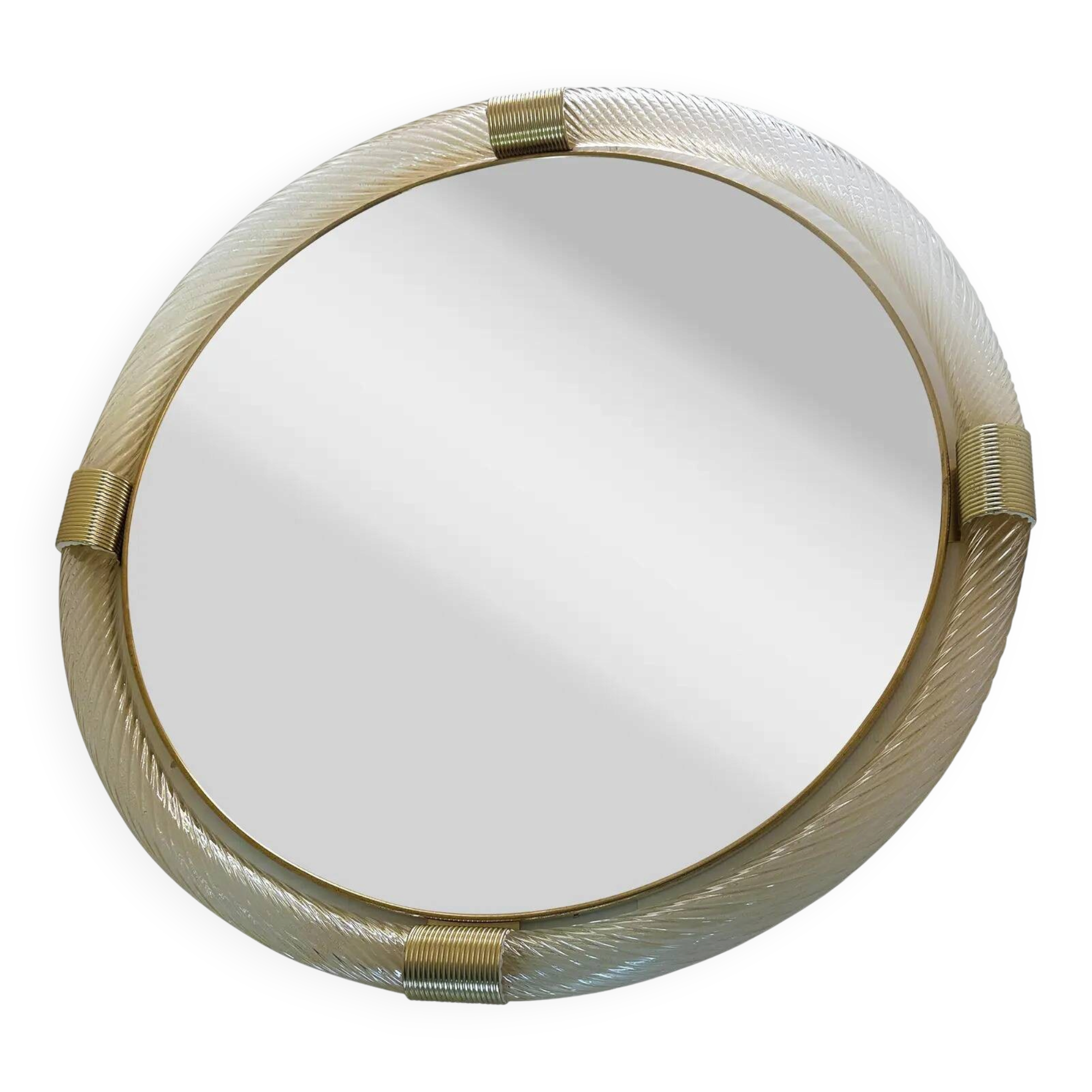 Elegant Round Gold Murano Mirror, Barovier Style