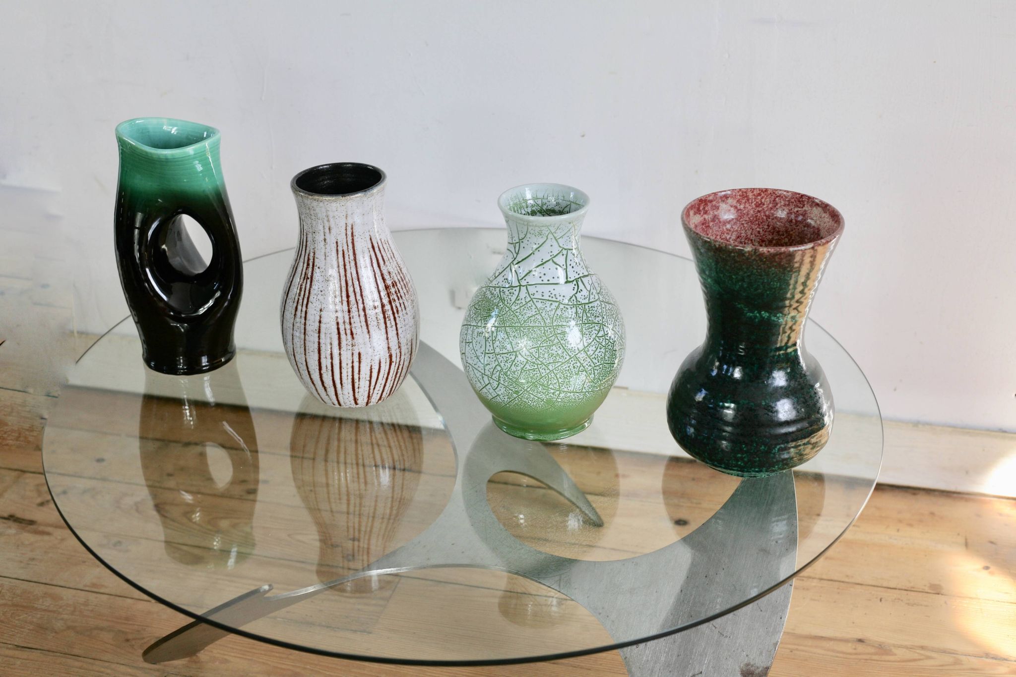 Set of 4 Accolay vases, signed ceramics, France, 1960s