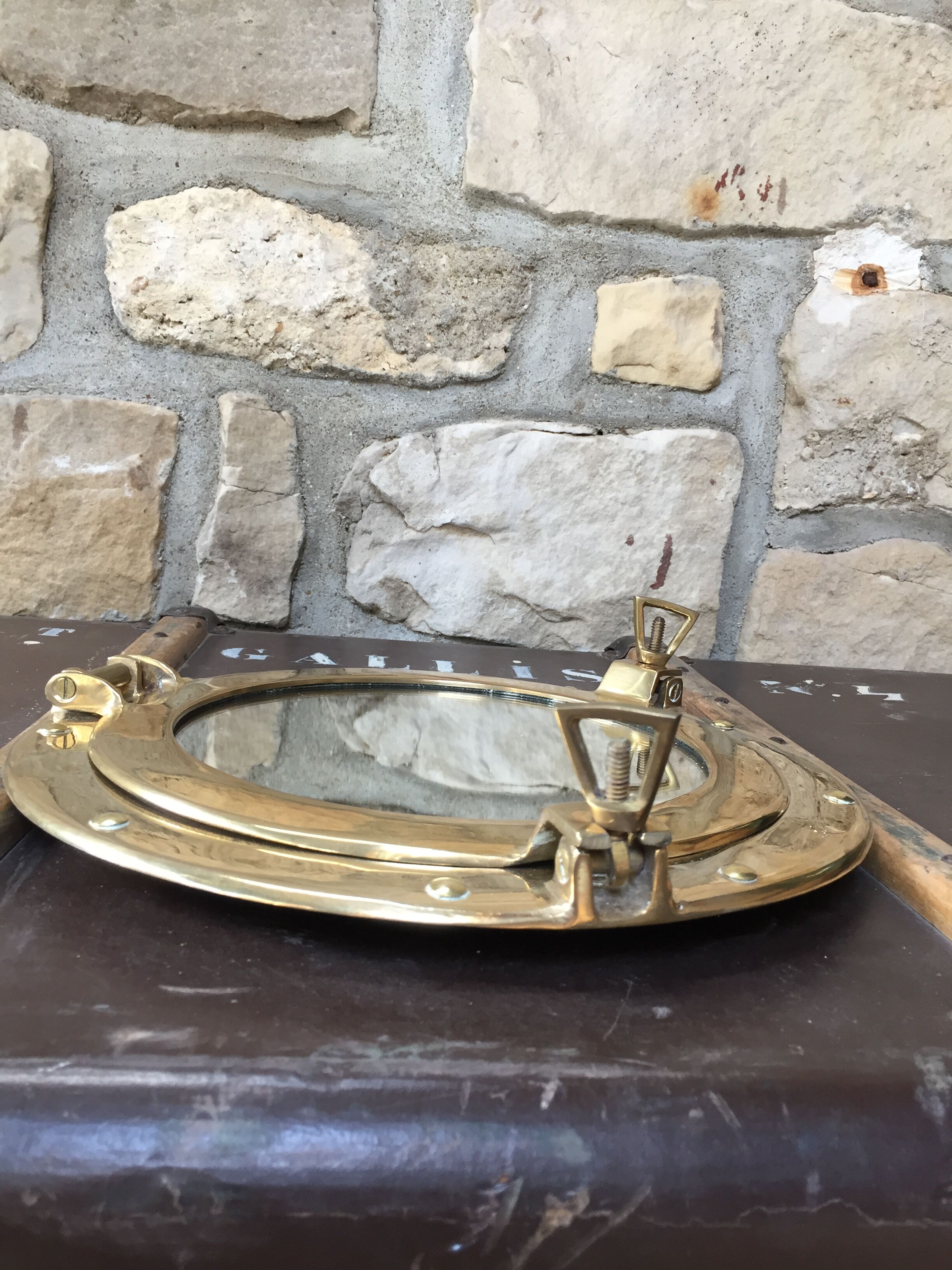 Brass porthole mirror  29x29cm