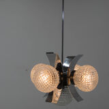 Mid-Century Chrome & Glass Chandelier, Czechoslovakia, 1970s