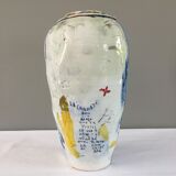 Thierry Basile vase in enamelled sandstone with abstract decoration