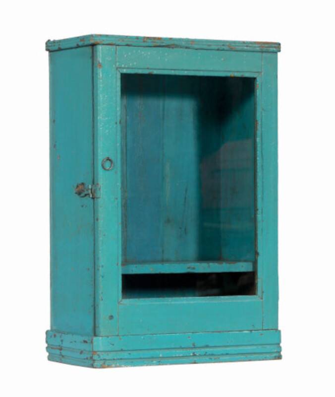 Vintage blue wall display case old teak patina and original piece india