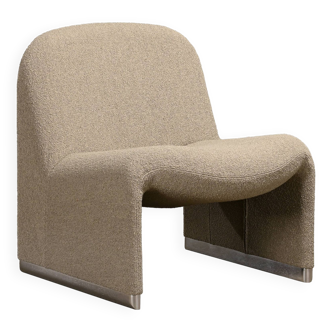 Giancarlo Piretti Alky Lounge Chairs in stone grey Bouclé Wool, Anonima Castelli