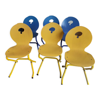 6 chaises bicolores métal et bois
