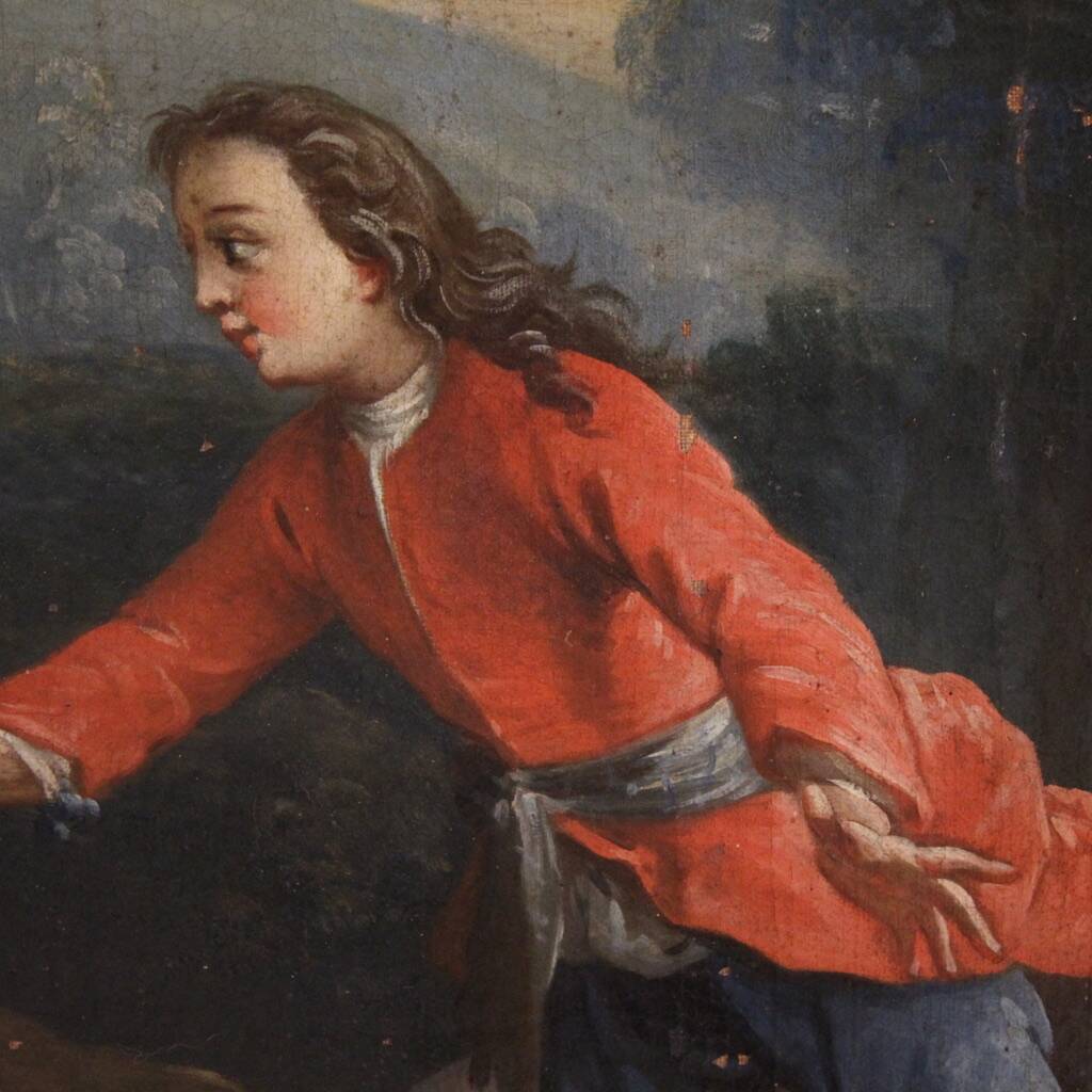 Antique French painting of children playing from the 18th century