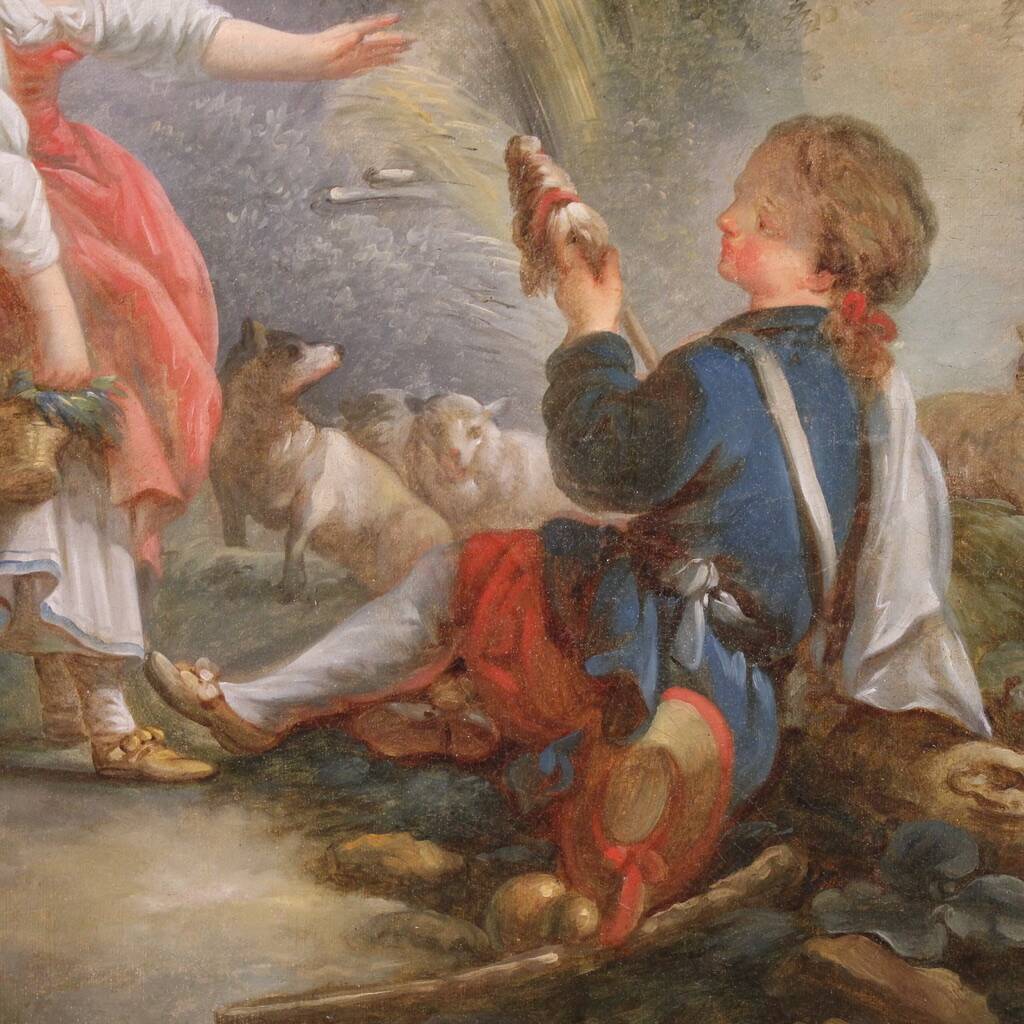 Great 18th century French painting, romantic pastoral scene