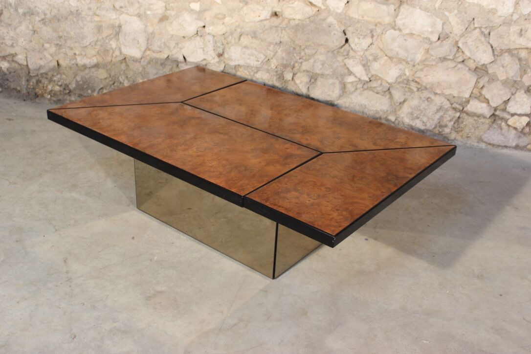 Table in elm magnifying glass by Paul Michel, 1970 Roche Bobois