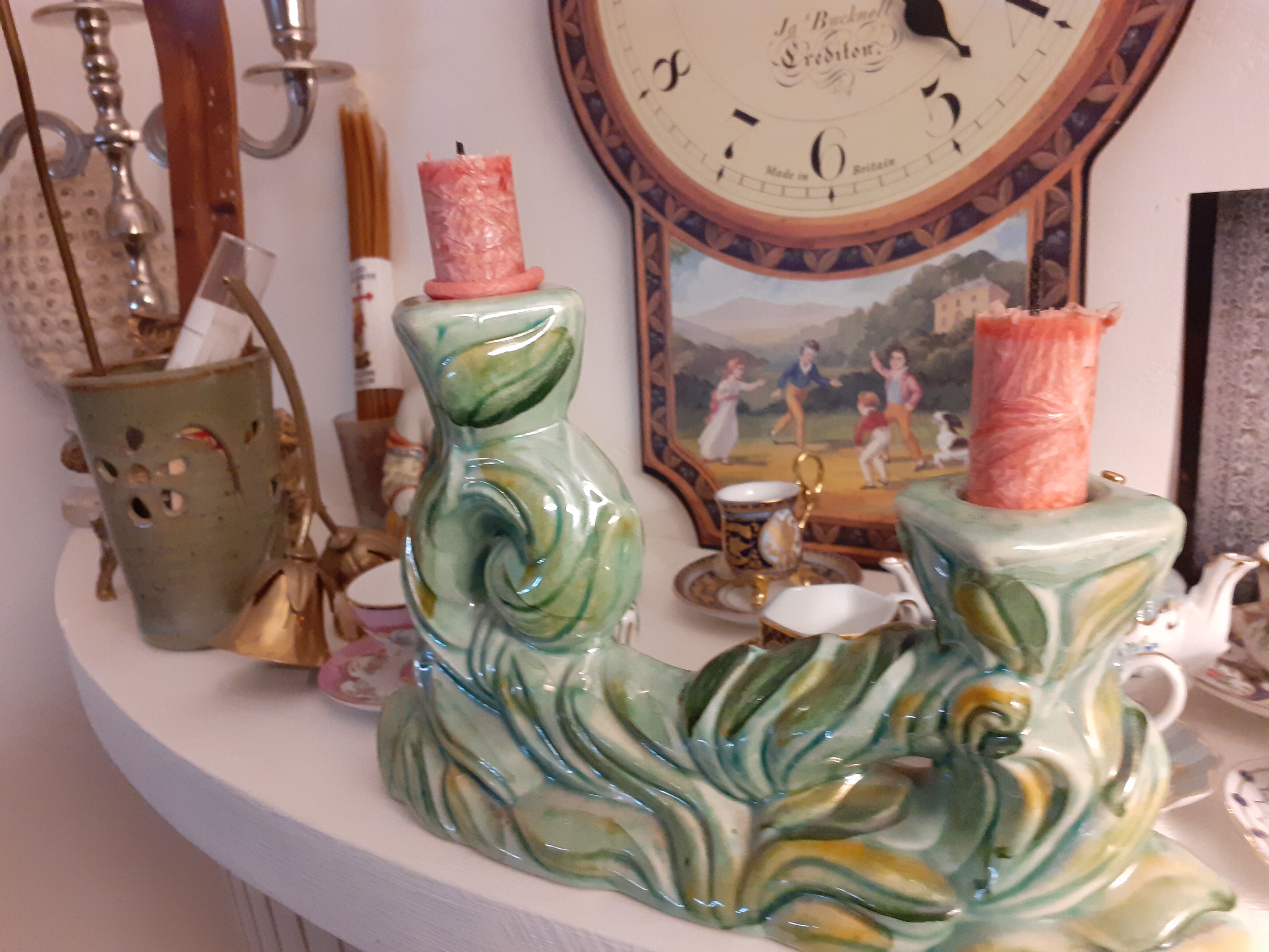 Bougeoir vert vintage en céramique