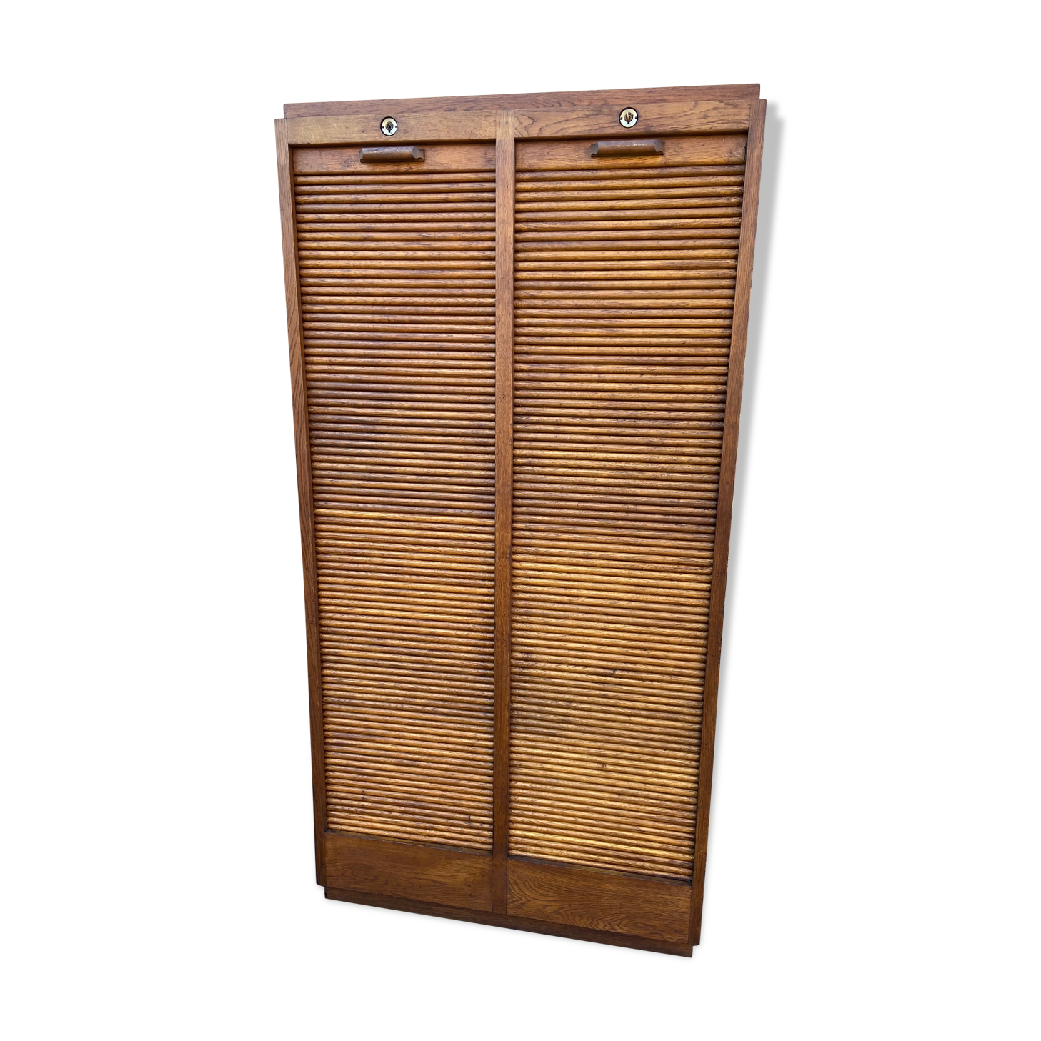 Meuble classeur à rideau coulissant en chêne 1950