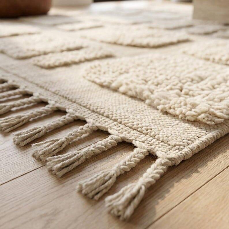 Handmade traditional Berber rug white 2/3 m