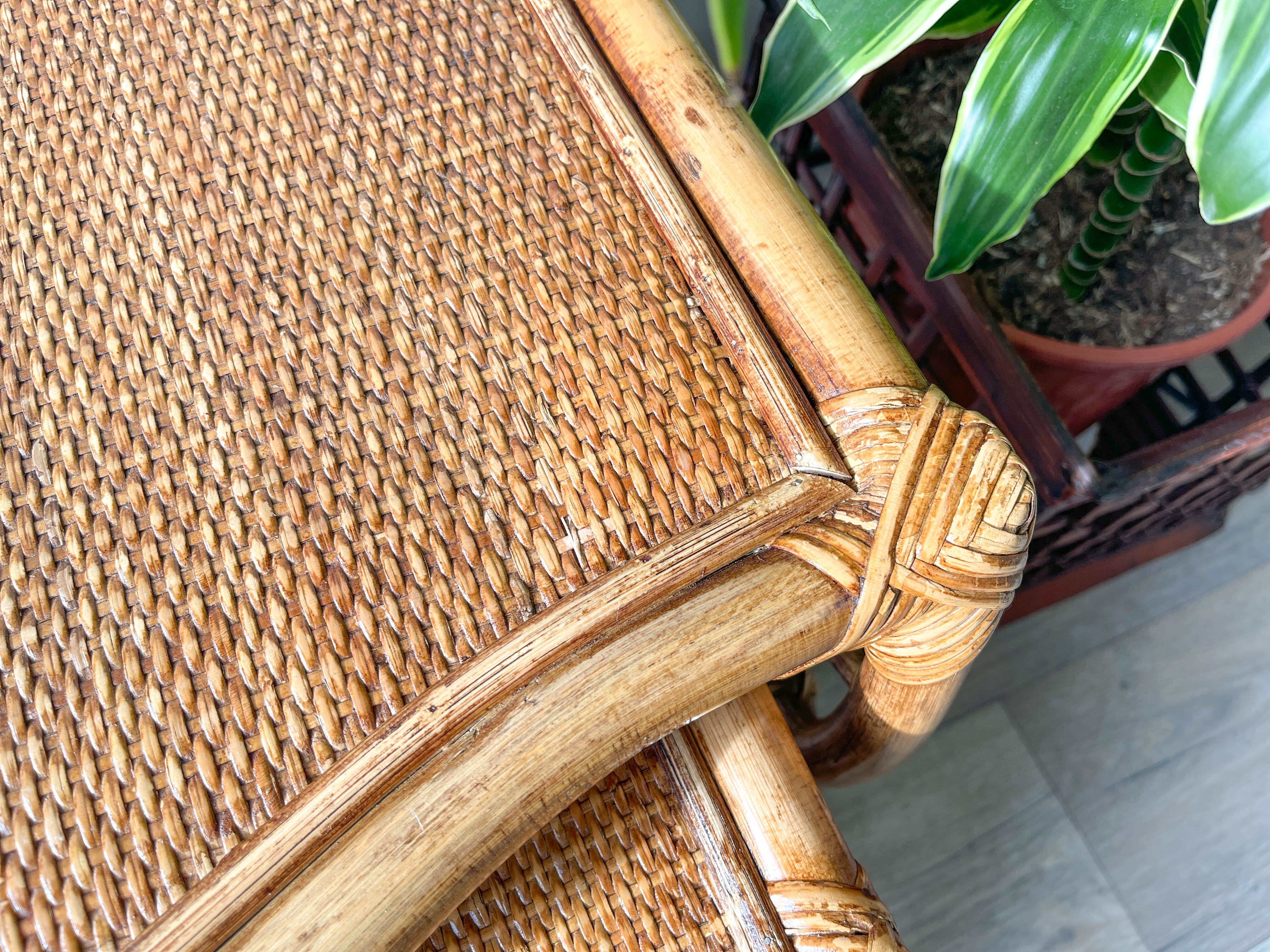 Vintage trundle tables in bamboo and rattan