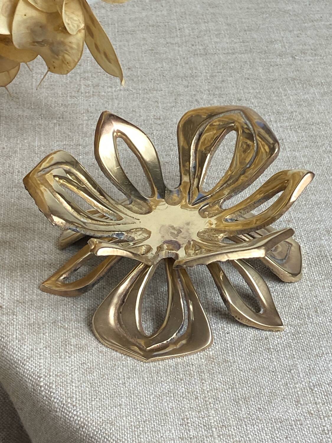 Solid brass water lily candle holder