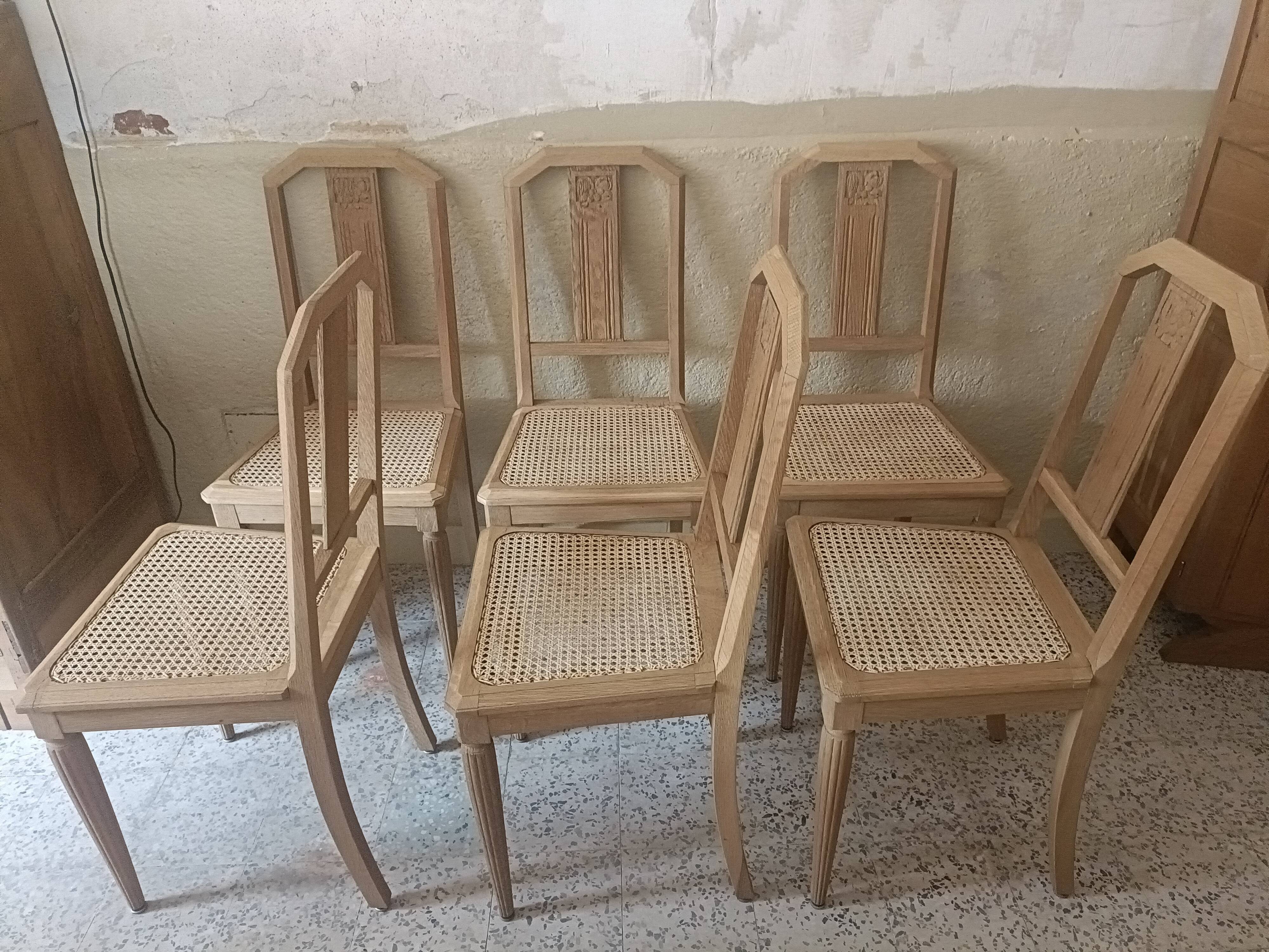 6 chaises cannées art déco rénovées