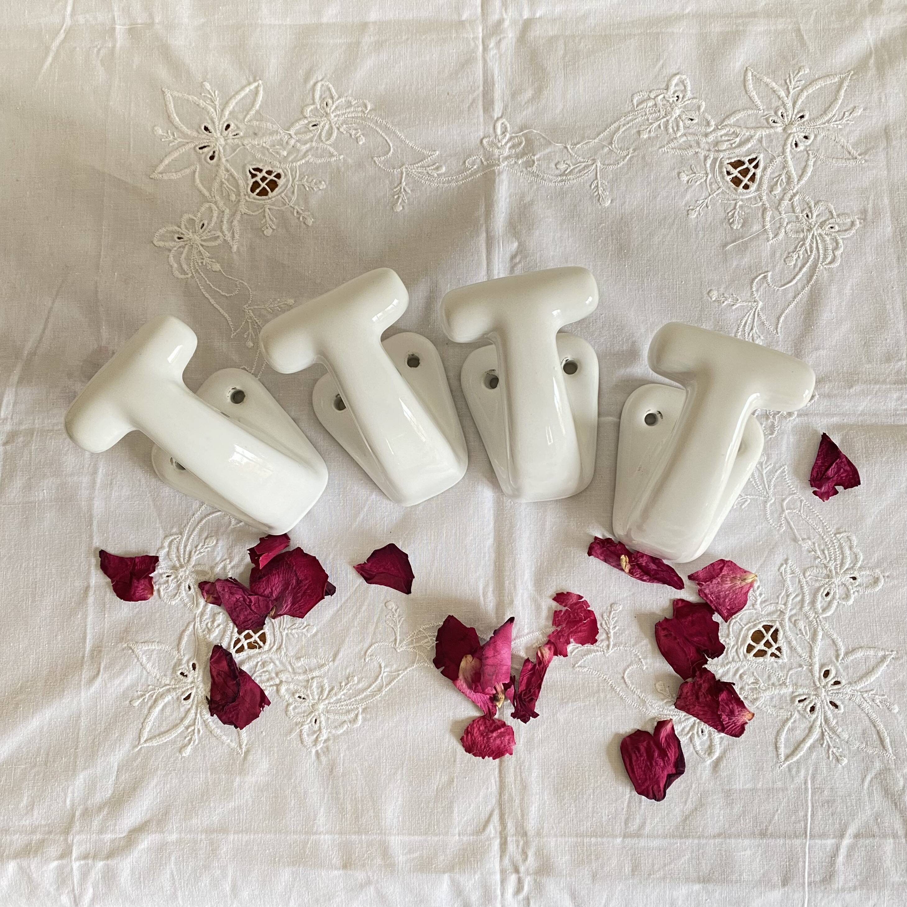 4 antique ceramic earthenware wall hooks towel holders ACC-7340