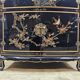 Vintage Chinese lacquer cabinet with black flowers and birds / bohemian