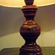 Pair French Mid Century Turned Wood Table Lamps With Beige & Gold Shades 3247