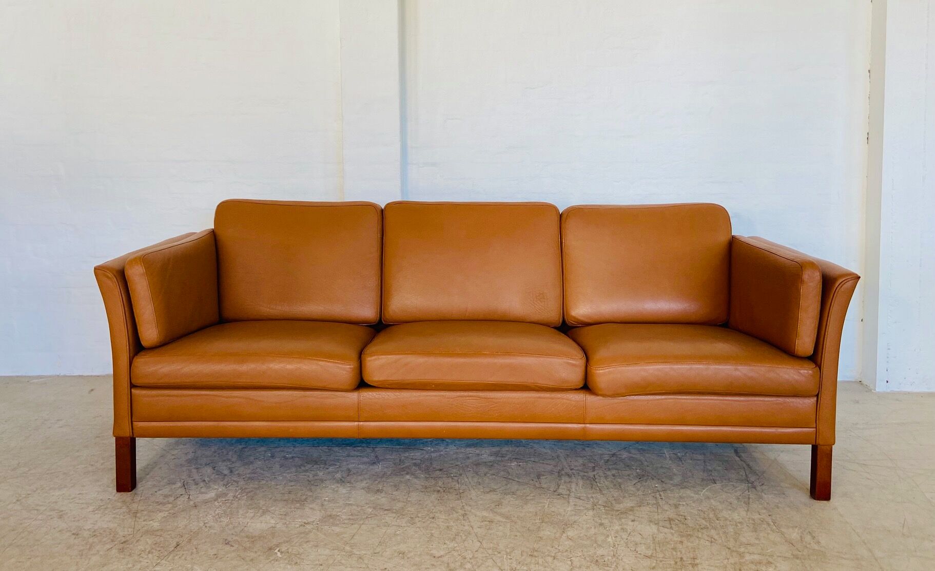 Vintage Danish mid-century Morgans Hansen cognac 3-seater sofa
