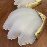 Paire d’appliques vintage en verre dépoli et laiton