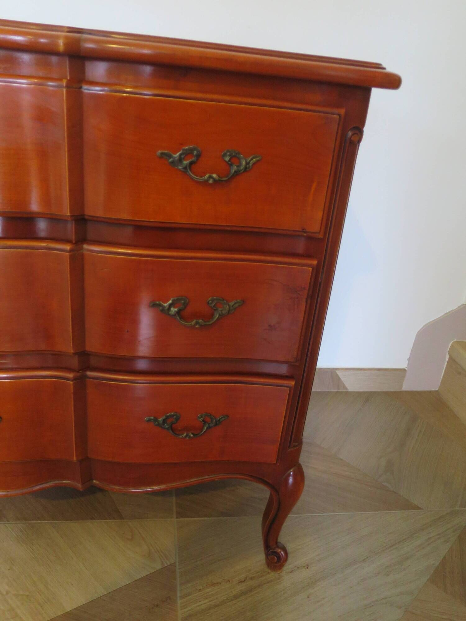 3-drawer chest of drawers in Louis XV style cherry wood, 1980s
