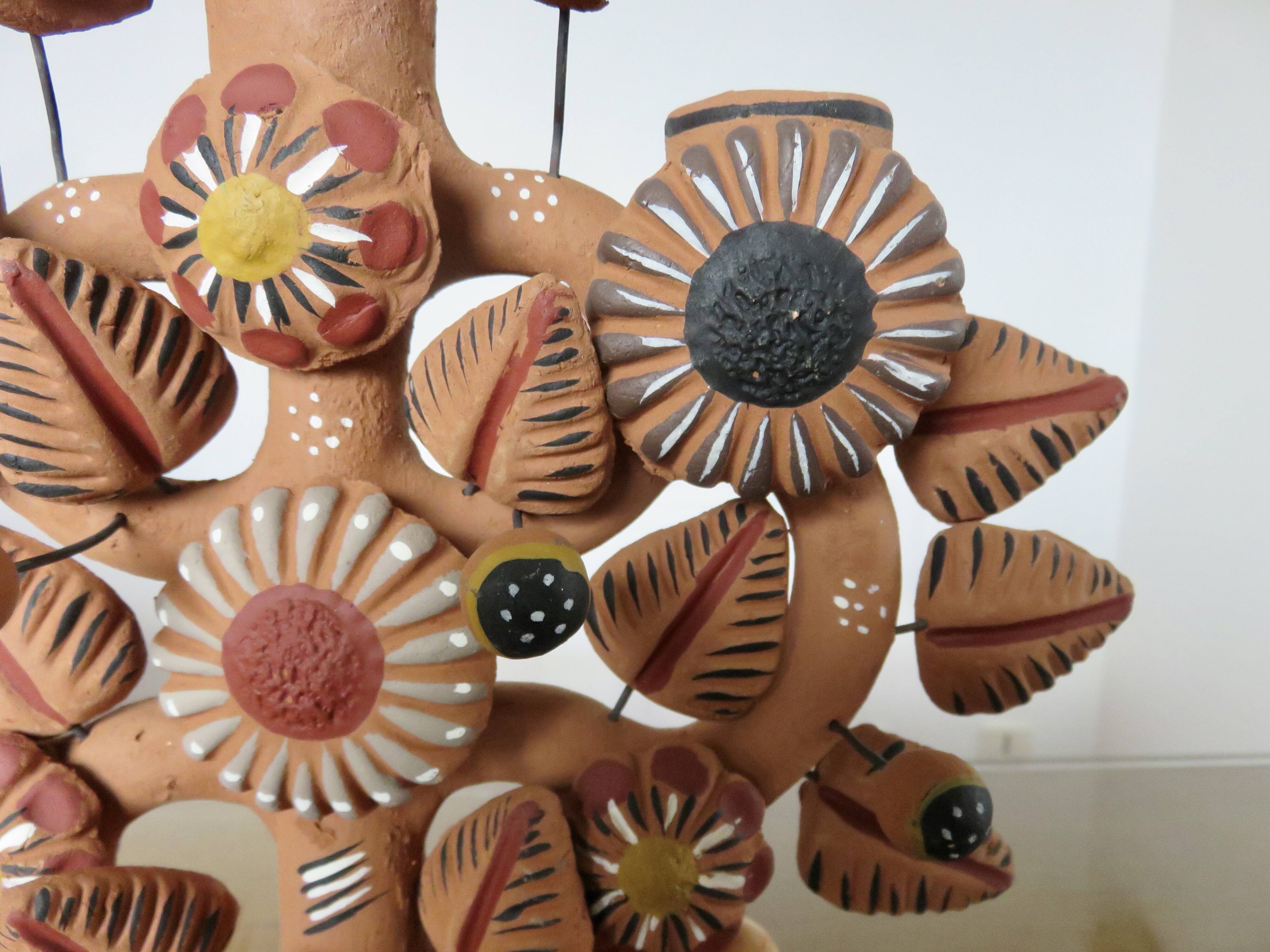 Chandelier, Mexican candlestick "tree of life" terracotta, 1970