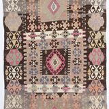 5x10 Long Wide Brown & Pink Tribal Vintage Kilim Rug, 163x298Cm