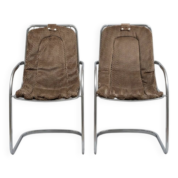 2 vintage designer chairs from the 70s in the style of Willy Rizzo, space age.