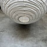 Very large round Japanese-style rattan and natural linen pendant light D:80