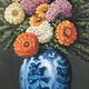 Tableau bouquet de dahlias signé Decock 66