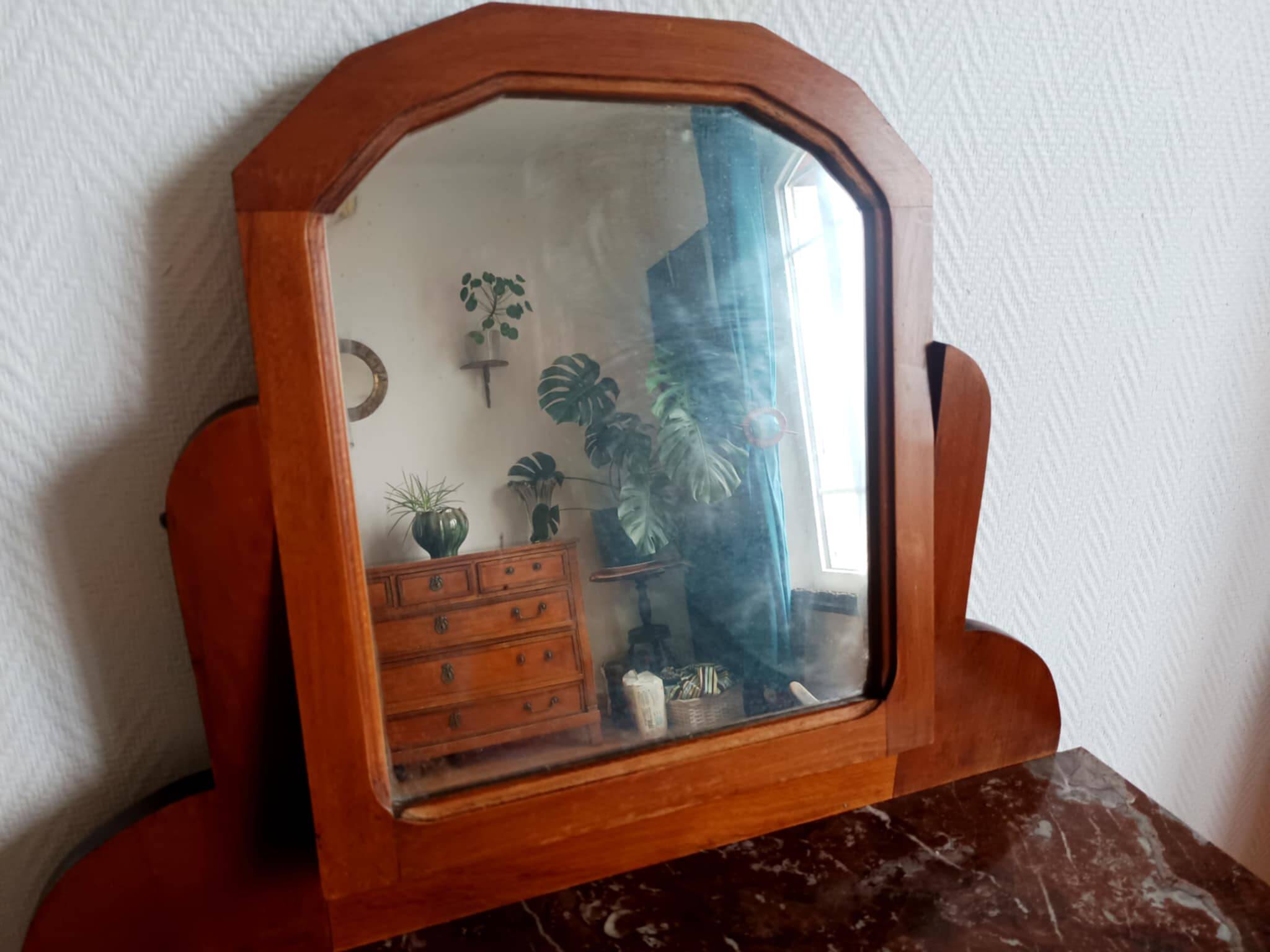 Coiffeuse art déco bois et marbre
