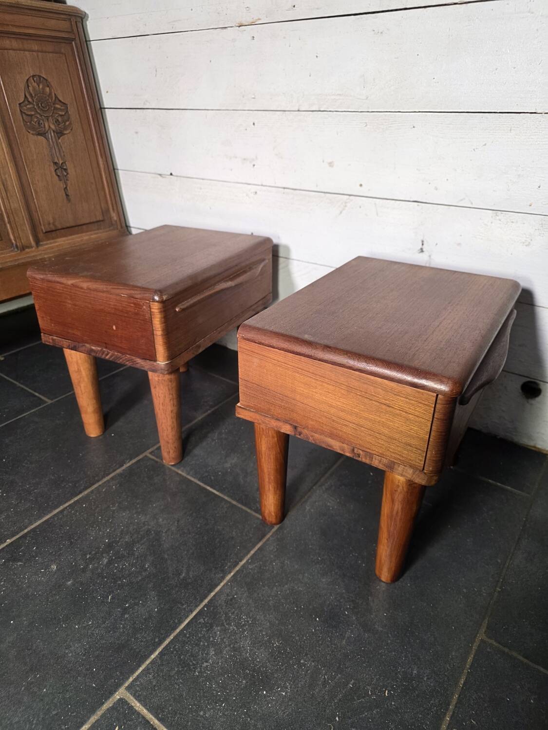 Pair of Scandinavian teak bedside tables from the 1960s.