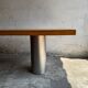Geometric Brutalist Dining Table — Natural Wood Top with Metal Support, 1980s Architectural Design