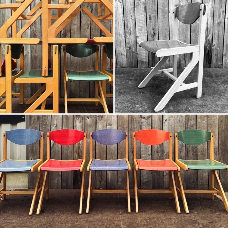 Vintage multicolour Bauhaus-style wooden chair