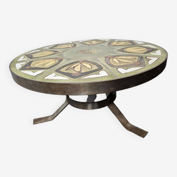 Round living room table from the 60s signed r.corroyez