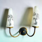 Pair Mid century brass and glass double wall sconces